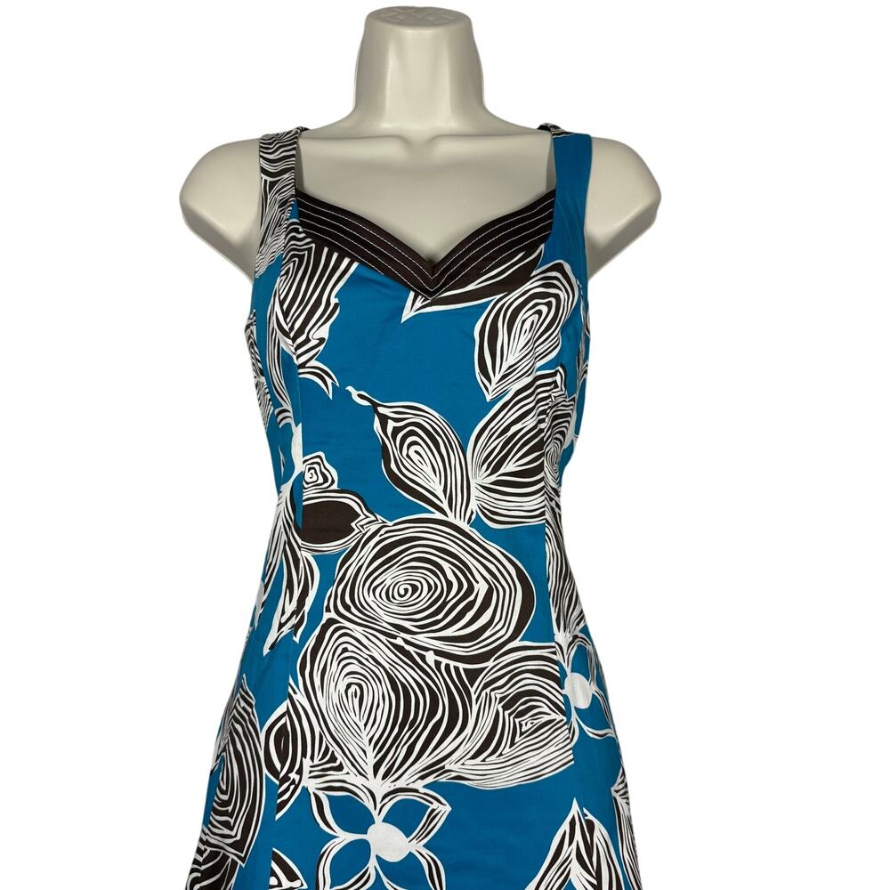 Nine West Fit and Flare Dress Mid Mod Print Casual Party Teal Brown - 6